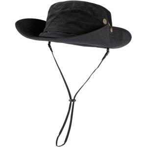 imageOversize XL XXL Large Wide Brim Waterproof UPF 50 Bucket Sun Summer Travel Fishing Hiking Fisherman Hat Detachable Chin000702black