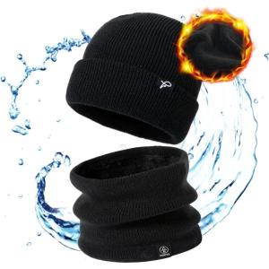 imageTOPEX LXLXXL Waterproof Beanie Fleece Lined Hat for AllWeather Winter WarmBlack Set Waterproof