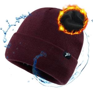imageTOPEX LXLXXL Waterproof Beanie Fleece Lined Hat for AllWeather Winter WarmBurgundy Waterproof