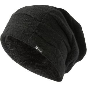 imageTOPEX Oversized XXL Winter Mens Slouchy Beanie Long Skull Knitted Stocking Hat Cap Warm Lined Big Head94608ablack100 Merino Wool