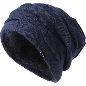 imageTOPEX Oversized XXL Winter Mens Slouchy Beanie Long Skull Knitted Stocking Hat Cap Warm Lined Big Head94608anavy Blue100 Merino Wool