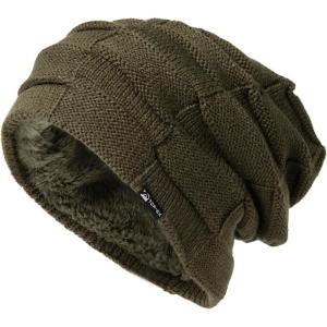imageTOPEX Oversized XXL Winter Mens Slouchy Beanie Long Skull Knitted Stocking Hat Cap Warm Lined Big Head94608army Green
