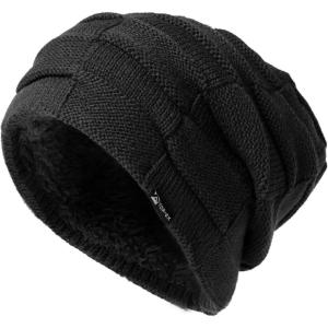 imageTOPEX Oversized XXL Winter Mens Slouchy Beanie Long Skull Knitted Stocking Hat Cap Warm Lined Big Head94608black