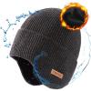 imageTOPEX Oversized XL XXL Mens 50 Merino Wool Ear Flap Fleece Lined Cold Weather Ski Running Beanies Hats Big Hat95568grey