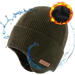 imageTOPEX Oversized XL XXL Mens 50 Merino Wool Ear Flap Fleece Lined Cold Weather Ski Running Beanies Hats Big Hat95568army Green