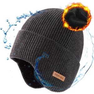 imageTOPEX Oversized XL XXL Mens 50 Merino Wool Ear Flap Fleece Lined Cold Weather Ski Running Beanies Hats Big Hat95568grey