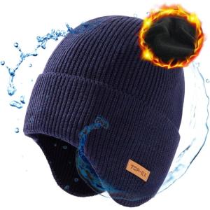 imageTOPEX Oversized XL XXL Mens 50 Merino Wool Ear Flap Fleece Lined Cold Weather Ski Running Beanies Hats Big Hat95568navy Blue