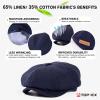 imageOversized XL XXL Natural Linen Flat Cap Lightweight 8 Panel Summer Cooling EcoFriendly Newsboy Hat Golf OutdoorNavy Herringbone