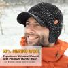 imageTOPEX XLXXL 50 Merino Wool Brim Beanie with Ear Flaps Fleece Lined for All Weather WaterproofGrey Waterproof