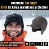 imageTOPEX XLXXL 50 Merino Wool Brim Beanie with Ear Flaps Fleece Lined for All Weather WaterproofGrey Waterproof