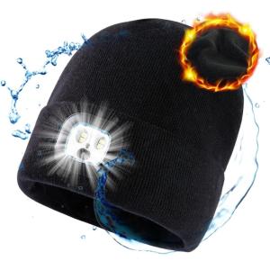 imageTOPEX 50 Merino Wool Waterproof Fleece Lined Gifts LED Rechargeable Oversized XL XXL Beanies Hats UnisexTe95577ledblack