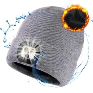 imageTOPEX 50 Merino Wool Waterproof Fleece Lined Gifts LED Rechargeable Oversized XL XXL Beanies Hats UnisexTe95577ledgrey