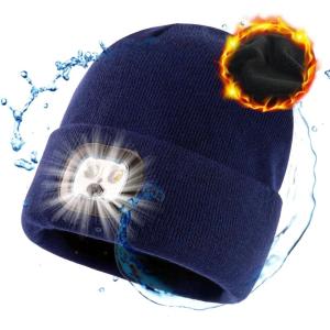 imageTOPEX 50 Merino Wool Waterproof Fleece Lined Gifts LED Rechargeable Oversized XL XXL Beanies Hats UnisexTe95577lednavy Blue
