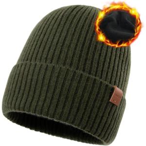 imageTOPEX Oversized M L XL XXL 100 Merino Wool Beanie with Fleece Lining Cold Weather Winter Hat Big HeadTe94586army Green