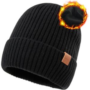 imageTOPEX Oversized M L XL XXL 100 Merino Wool Beanie with Fleece Lining Cold Weather Winter Hat Big HeadTe94586black