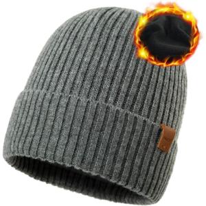 imageTOPEX Oversized M L XL XXL 100 Merino Wool Beanie with Fleece Lining Cold Weather Winter Hat Big HeadTe94586grey
