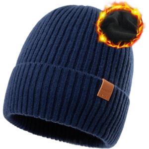 imageTOPEX Oversized M L XL XXL 100 Merino Wool Beanie with Fleece Lining Cold Weather Winter Hat Big HeadTe94586navy Blue