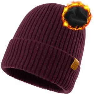 imageTOPEX Oversized M L XL XXL 100 Merino Wool Beanie with Fleece Lining Cold Weather Winter Hat Big HeadTe94586red
