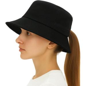 imageTOPEX Ponytail S M L XL UPF50 Sun UV Protection Packable Bucket Hats for Women Hiking Fishing96566black
