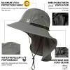 imageOversized XL XXL Mens Sun Hat Big Head Neck Flap Shade Waterproof UPF50 Wide Brim Hat Fishing Safari HikingDark Grey