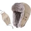 imageComhats Winter 100 Rabbit Fur Lined Russian Ushanka Earflap Trapper Hat Trooper69185beige