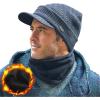 imageTOPEX Oversized XL XXL Winter 2 Piece Wool Knitted Hat ampamp Scarf Set For Men Visor Beanie Ear Flap Fleece Lined Cold WeatherTe69311navy