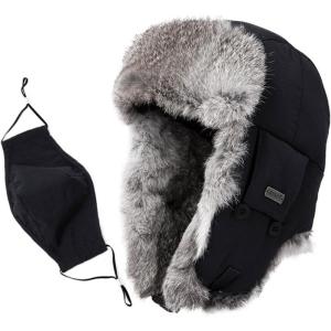 imageComhats Winter 100 Rabbit Fur Lined Russian Ushanka Earflap Trapper Hat Trooper69185black