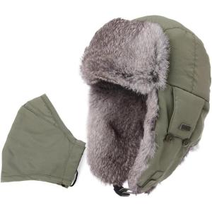 imageComhats Winter 100 Rabbit Fur Lined Russian Ushanka Earflap Trapper Hat Trooper69185green