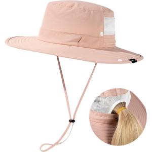 imageTOPEX LXLXXL UV50 Waterproof Wide Brim Bucket Sun Hat for Summer Fishing Hiking wDetachable Strap ampamp Vented MeshPonytailpink
