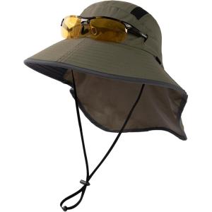 imageTOPEX MLXLXXL Unisex Mens Sun Hat with Neck Flap Sunglass Lock UPF 50 Wide Brim Fishing Hats Waterproof ampamp PackableArmy Green