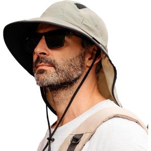 imageTOPEX MLXLXXL Unisex Mens Sun Hat with Neck Flap Sunglass Lock UPF 50 Wide Brim Fishing Hats Waterproof ampamp PackableBeige