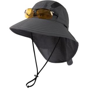 imageTOPEX MLXLXXL Unisex Mens Sun Hat with Neck Flap Sunglass Lock UPF 50 Wide Brim Fishing Hats Waterproof ampamp PackableDark Grey