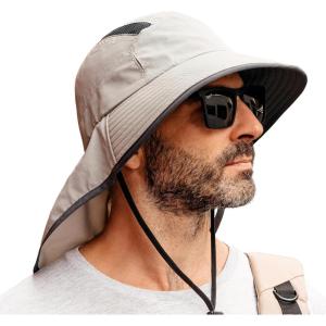 imageTOPEX MLXLXXL Unisex Mens Sun Hat with Neck Flap Sunglass Lock UPF 50 Wide Brim Fishing Hats Waterproof ampamp PackableLight Grey