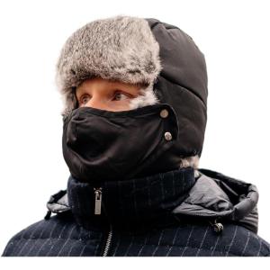 imageTOPEX Oversize XXL XXXL Mens 100 Rabbit Fur Waterproof Trapper Hunting Trooper Winter Ushanka Russian Skiing HatTe67217black