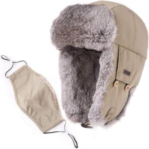 imageTOPEX Oversize XXL XXXL Mens 100 Rabbit Fur Waterproof Trapper Hunting Trooper Winter Ushanka Russian Skiing HatTe69185beige