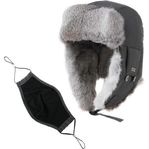 imageTOPEX Oversize XXL XXXL Mens 100 Rabbit Fur Waterproof Trapper Hunting Trooper Winter Ushanka Russian Skiing HatTe69185grey