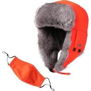 imageTOPEX Oversize XXL XXXL Mens 100 Rabbit Fur Waterproof Trapper Hunting Trooper Winter Ushanka Russian Skiing HatTe69185orange