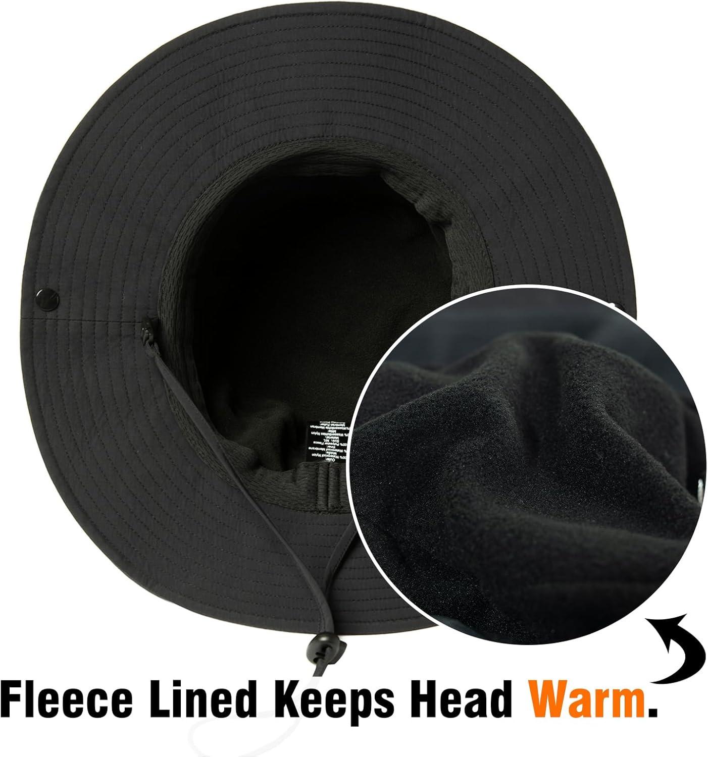imageOversized XL XXL Waterproof Winter Bucket Fleece Lined Rain Hat Cold Weather Hiking Fishing Outdoor 5765CMBlack