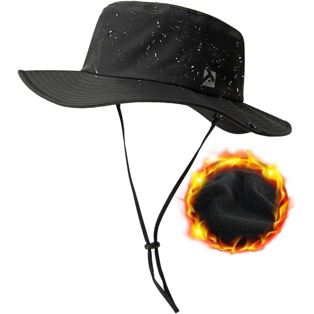 imageOversized XL XXL Waterproof Winter Bucket Fleece Lined Rain Hat Cold Weather Hiking Fishing Outdoor 5765CMBlack