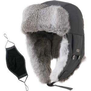 imageComhats 100 Rabbit Fur Winter Trapper Ushanka Hat Waterproof69185acharcoal