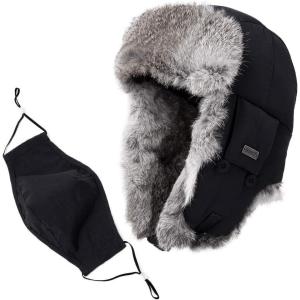 imageComhats 100 Rabbit Fur Winter Trapper Ushanka Hat Waterproof69185black