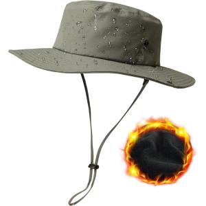 imageOversized XL XXL Waterproof Winter Bucket Fleece Lined Rain Hat Cold Weather Hiking Fishing Outdoor 5765CMDarkgrey