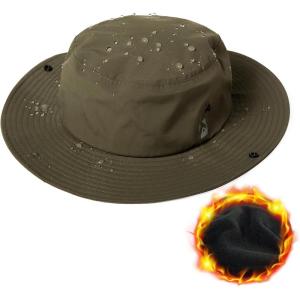 imageOversized XL XXL Waterproof Winter Bucket Fleece Lined Rain Hat Cold Weather Hiking Fishing Outdoor 5765CMGreen