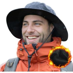 imageOversized XL XXL Waterproof Winter Bucket Fleece Lined Rain Hat Cold Weather Hiking Fishing Outdoor 5765CMNavy
