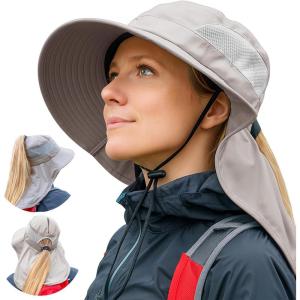 imageWomens Flap Ponytail UV 50 Packable Mesh Sun Fishing Beach Hiking Oversized XL XXL HatGrey