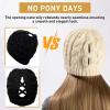 imageChicPony Merino Wool Blend Messy Bun Ponytail Hole Fleece Lined Beanie Winter Hat Big Head WomenBeigepony