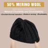 imageChicPony Merino Wool Blend Messy Bun Ponytail Hole Fleece Lined Beanie Winter Hat Big Head WomenBlackpony
