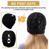 imageChicPony Merino Wool Blend Messy Bun Ponytail Hole Fleece Lined Beanie Winter Hat Big Head WomenBlackpony