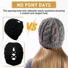 imageChicPony Merino Wool Blend Messy Bun Ponytail Hole Fleece Lined Beanie Winter Hat Big Head WomenGreypony