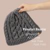 imageChicPony Merino Wool Blend Messy Bun Ponytail Hole Fleece Lined Beanie Winter Hat Big Head WomenGreypony